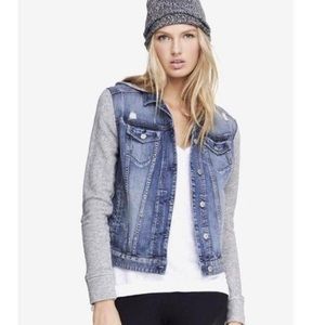 denim express jacket w grey sleeves !!